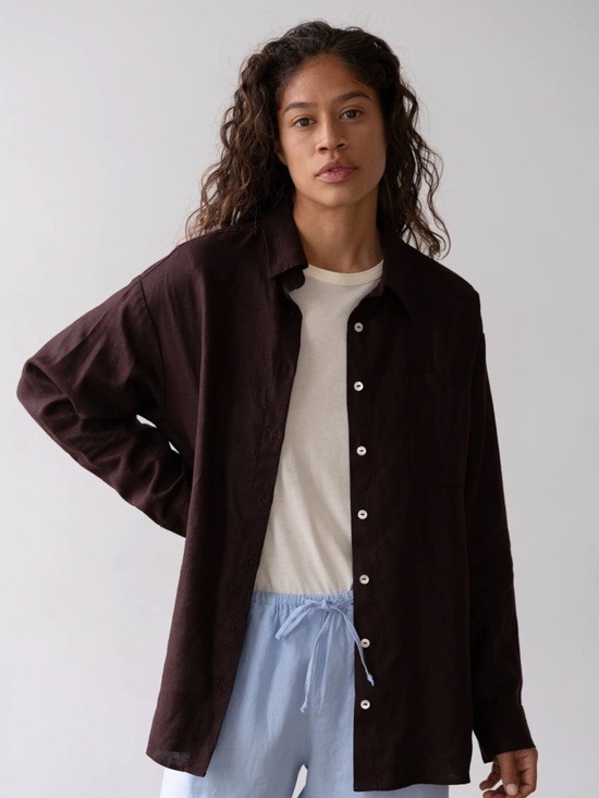 DONNI. Tops - DONNI The Linen Relaxed Shirt in Espresso